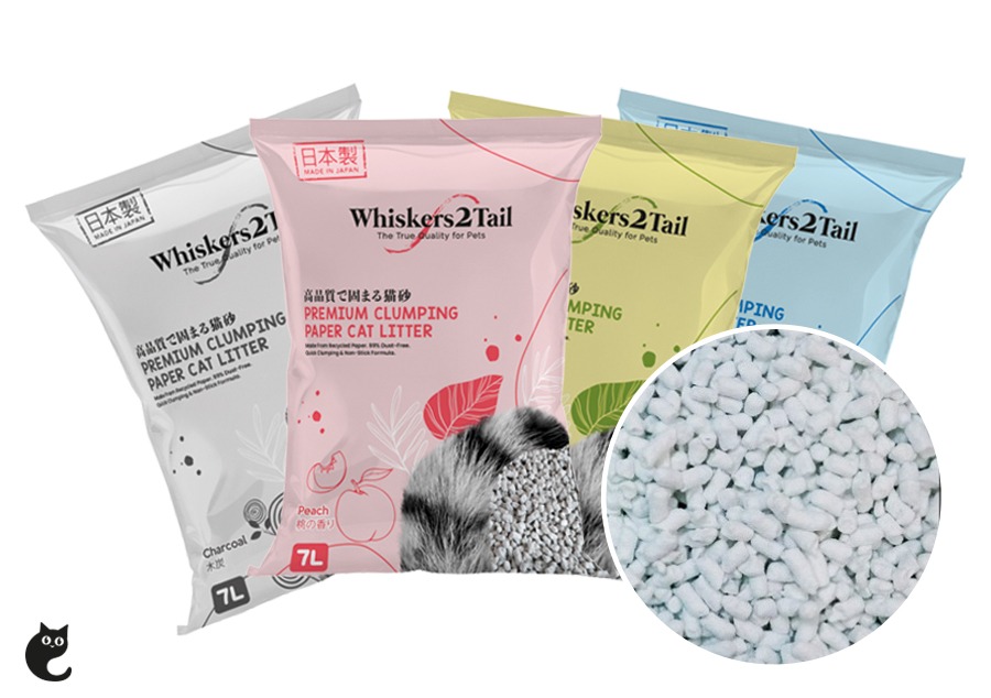 The Whiskers2Tail Premium Clumping Paper Cat Litter is three times lighter and three times more absorbent than traditional clay litters